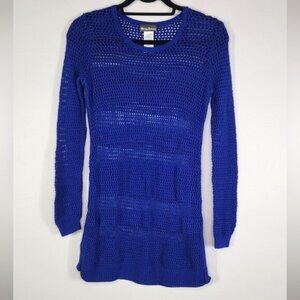 ❤️Tommy Bahama Blue Crochet Knit Sweater Dress Cover-Up Linen Cotton Resort Wear